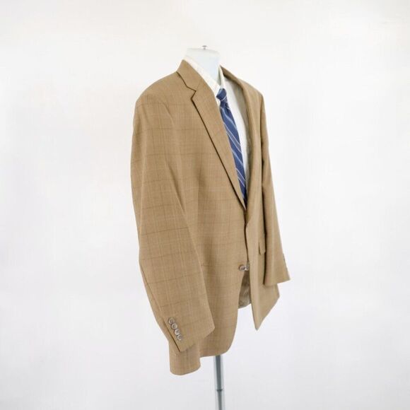 Hart Schaffner Marx Tan Basketweave Windowpane Sport Coat / Blazer 44L 2 Button‎ - Picture 7 of 13